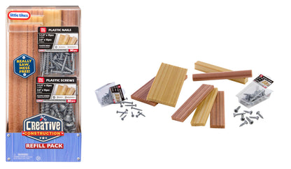 little tikes Creative Construction Wood, Nails, & Screws Bundle - Includes 9 Refill Items, Pretend Play Construction Set, Suitable for Boys and Girls Ages 3+ Years