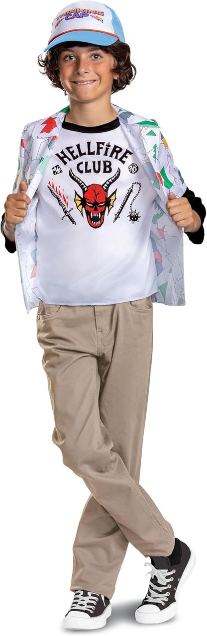 Stranger Things Dustin Costume for Kids and Teens, Officially Licensed by Disguise, Includes Shirt with Attached Faux Hellfire Club Tee and Cap, For Ages 7-8, 10-12 & 14-16 years