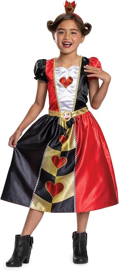 Disney Alice in Wonderland Queen of Hearts Fancy Dress for Kids, Official Disney by Disguise, Includes Iconic Queen of Hearts Dress and Crown Headband, for Ages 3-4, 4-6 and 7-8 Years