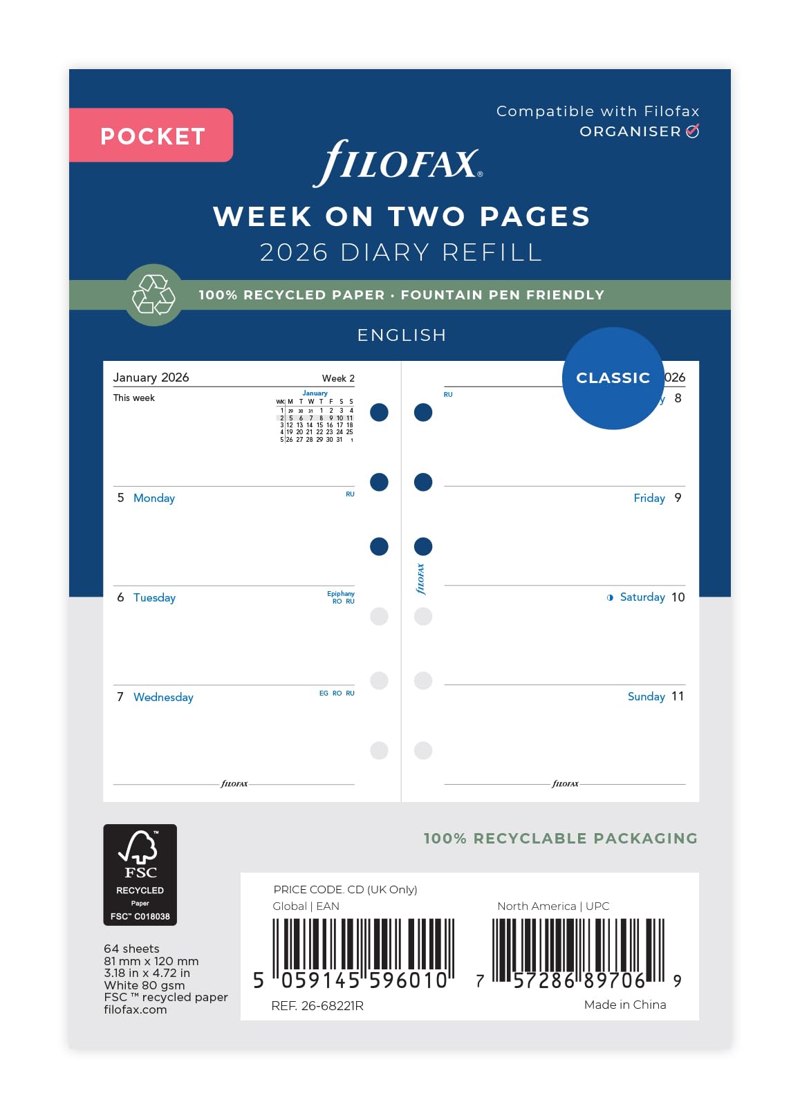 Pocket Week On Two Pages English Recycle