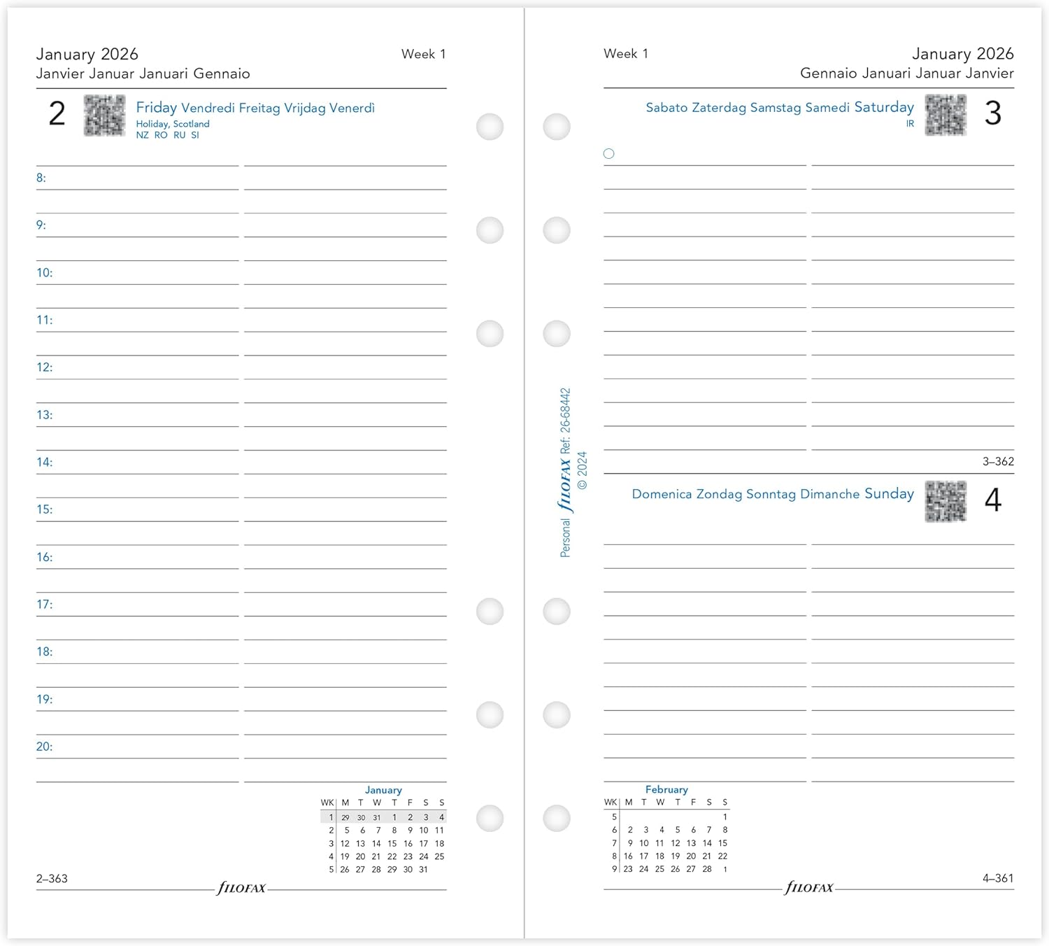 Filofax Personal day per page 5 language 2026 diary 26-68442