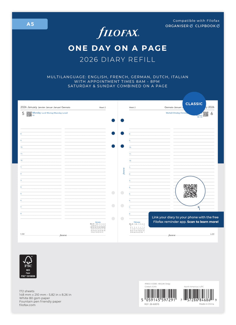 Filofax A5 Day Per Page 5 Language Appoi