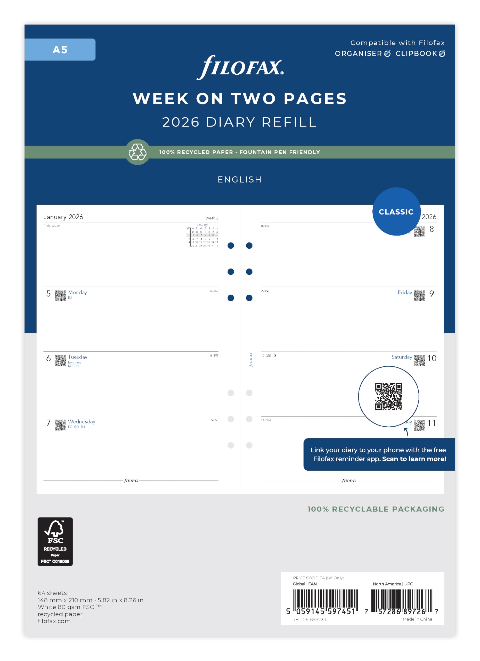 Filofax A5 Week On Two Pages English Rec
