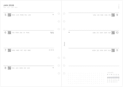 Filofax A5 Minimal Week on Two Pages 5 Language 2026 Diary Planner Refills 26-68590