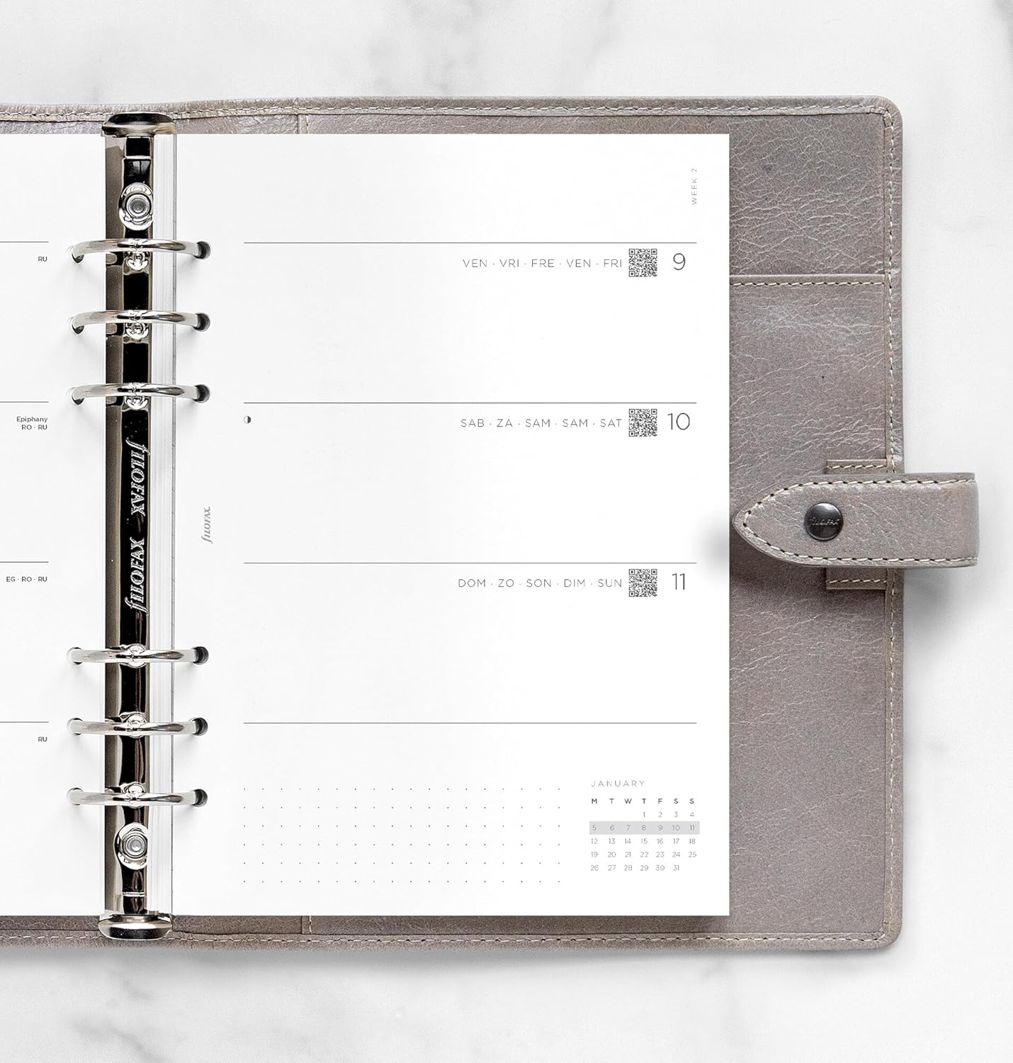 Filofax A5 Minimal Week on Two Pages 5 Language 2026 Diary Planner Refills 26-68590