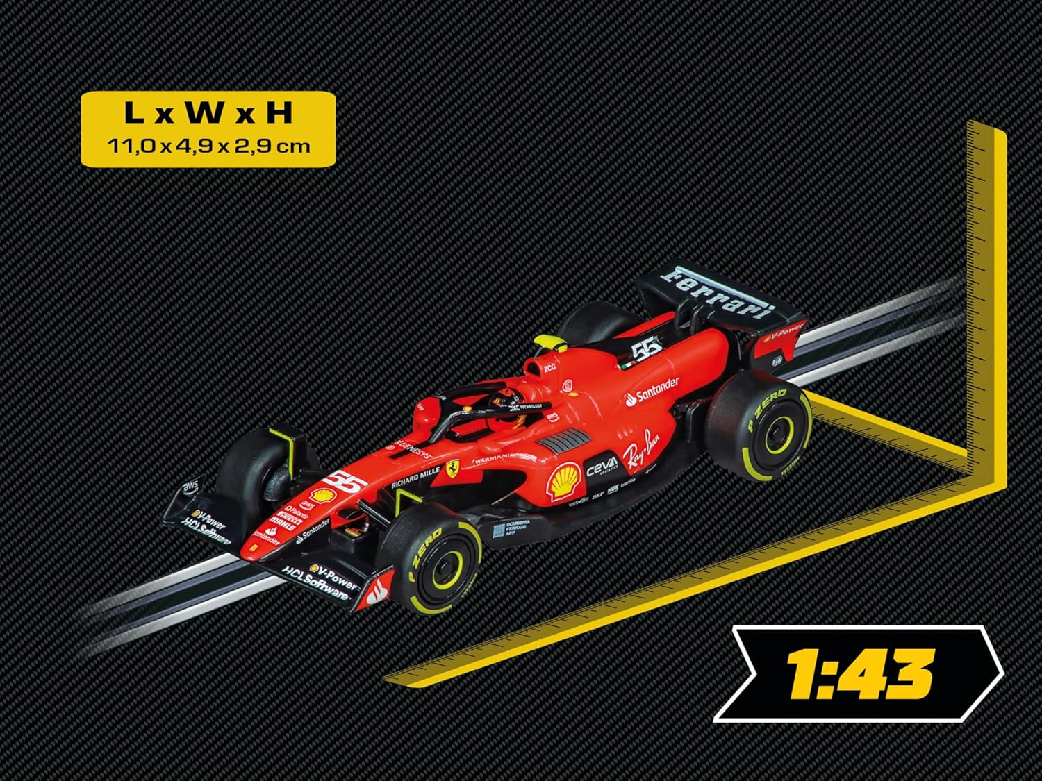 Carrera - 20064239 - Carrera GO!!! Ferrari SF-23 "C. Sainz, No.55", voertuig op schaal 1:43, slotcar, compatibel met Carrera GO!!!, GO!!! Plus & Go!!! Battery Operated