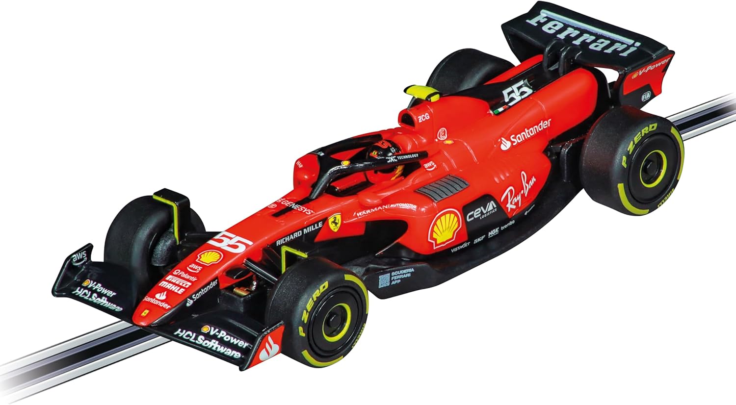 Carrera - 20064239 - Carrera GO!!! Ferrari SF-23 "C. Sainz, No.55", voertuig op schaal 1:43, slotcar, compatibel met Carrera GO!!!, GO!!! Plus & Go!!! Battery Operated
