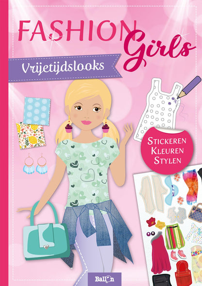 Standaard Uitgeverij - Sticker- en Tekenboek Fashion Girls - Vrijetijdslooks