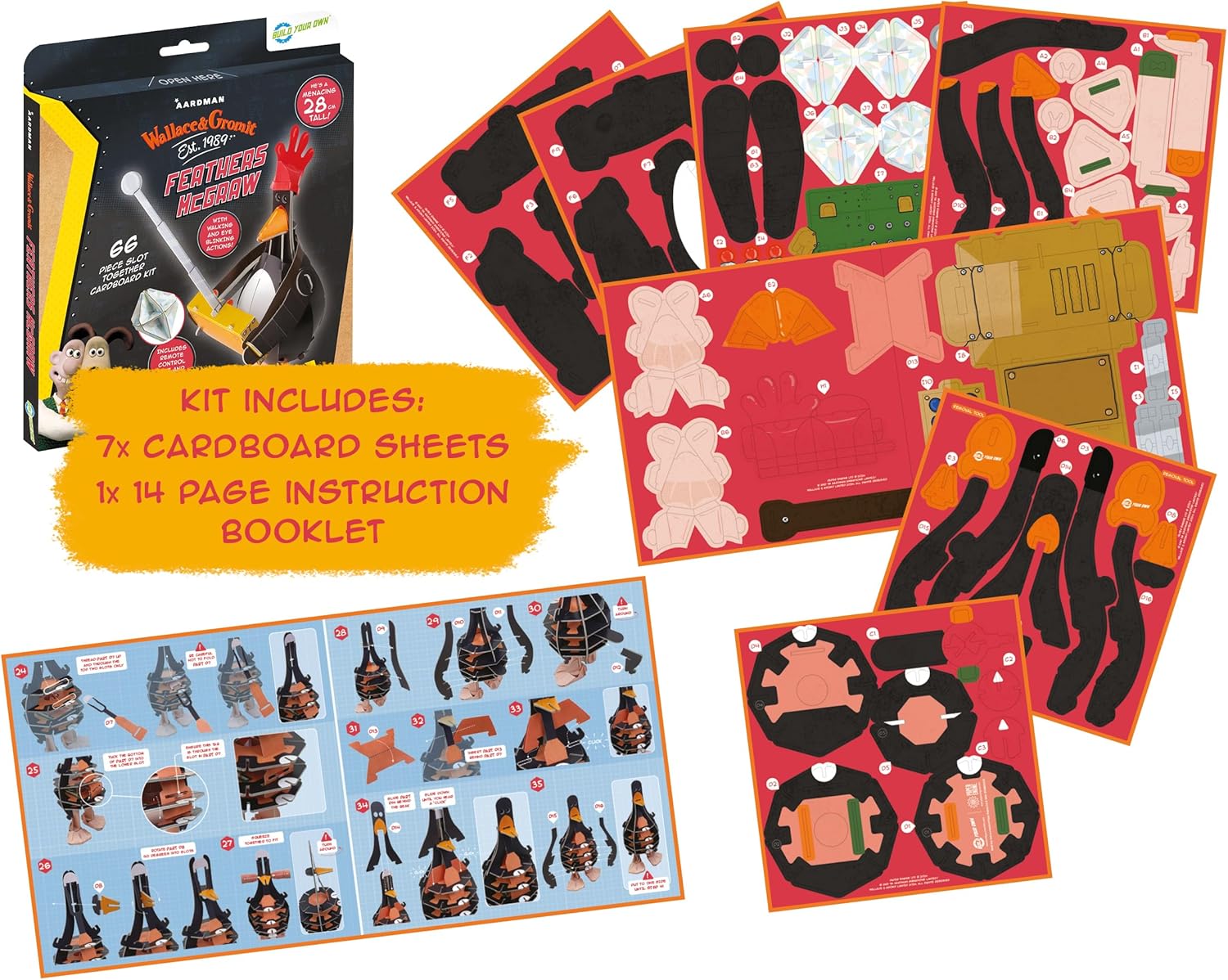 Build Your Own Wallace & Gromit Feathers McGraw - Cardboard Craft Kit - Ages 10+