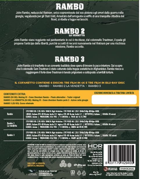 Trilogia Rambo - 4Kult Prestige Edition -(3 4K + 3 Bd
