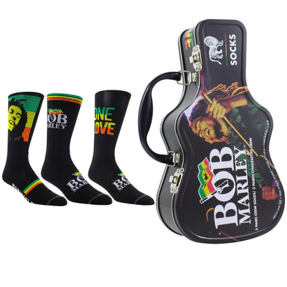 Bob Marley Socks 3 Pack In Guitar Tin (One Size)