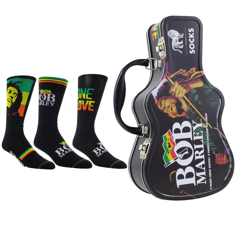 Bob Marley Socks 3 Pack In Guitar Tin (One Size)