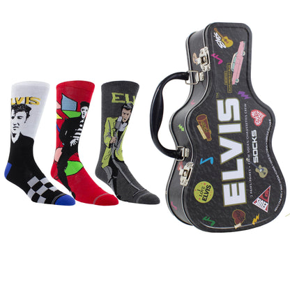 Elvis Socks 3 Pack In Guitar Tin (One Size)