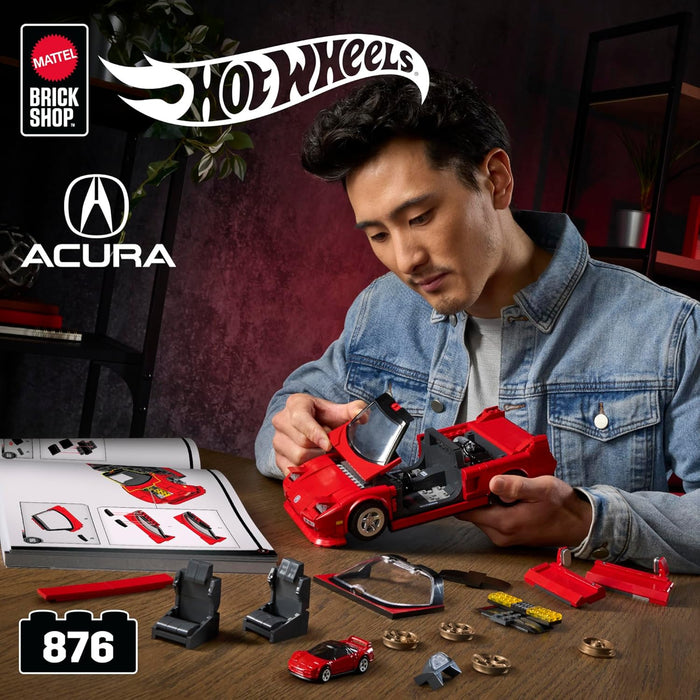 Mattel Brick Shop Hot Wheels Elite Series Building Set, ’90 Acura NSX with 876 Pieces, Realistic Details and Custom Decals, Adult Collectors and Kids Ages 10+, JFT17