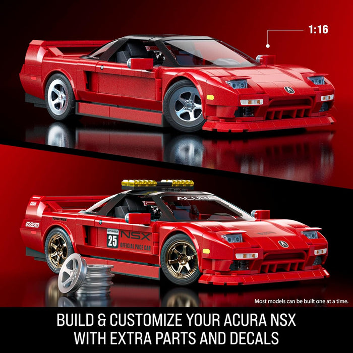 Mattel Brick Shop Hot Wheels Elite Series Building Set, ’90 Acura NSX with 876 Pieces, Realistic Details and Custom Decals, Adult Collectors and Kids Ages 10+, JFT17