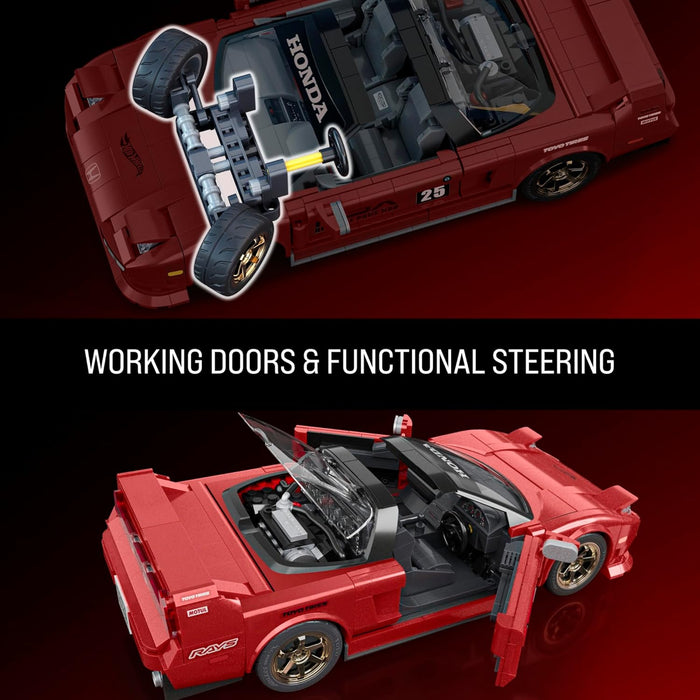 Mattel Brick Shop Hot Wheels Elite Series Building Set, ’90 Acura NSX with 876 Pieces, Realistic Details and Custom Decals, Adult Collectors and Kids Ages 10+, JFT17