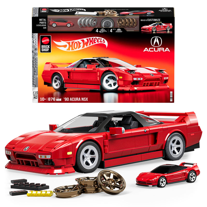 Mattel Brick Shop Hot Wheels Elite Series Building Set, ’90 Acura NSX with 876 Pieces, Realistic Details and Custom Decals, Adult Collectors and Kids Ages 10+, JFT17