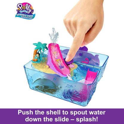 Polly Pocket Sparkle Cove Adventure Playset & 2 Micro Dolls, Island Treasure Chest Carry Case, 4 Animals & Accessories, HPV40
