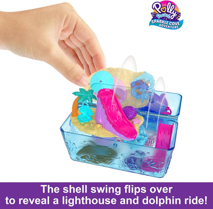Polly Pocket Sparkle Cove Adventure Playset & 2 Micro Dolls, Island Treasure Chest Carry Case, 4 Animals & Accessories, HPV40