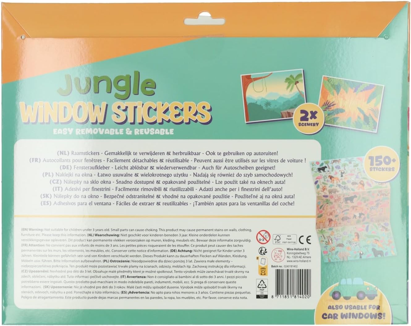 Wins Holland - Herbruikbare Jungledieren Raamstickers 150st.
