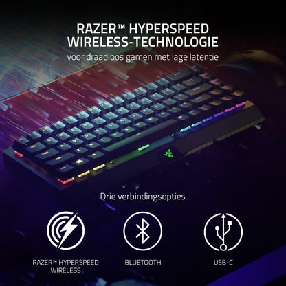 Razer BlackWidow V3 Mini HyperSpeed (Gele schakelaar) - Draadloos 65% mechanisch gamingtoetsenbord (Stille mechanische schakelaars, Bluetooth, USB-C) QWERTY US-Layout | Zwart