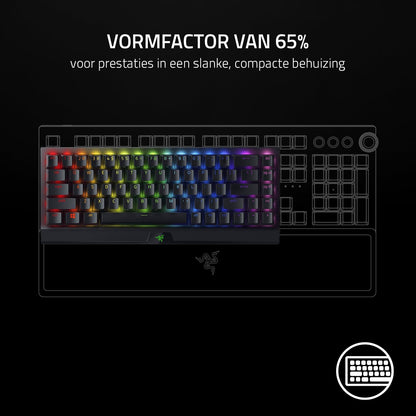 Razer BlackWidow V3 Mini HyperSpeed (Gele schakelaar) - Draadloos 65% mechanisch gamingtoetsenbord (Stille mechanische schakelaars, Bluetooth, USB-C) QWERTY US-Layout | Zwart