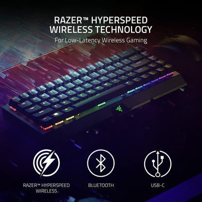 Razer BlackWidow V3 Mini HyperSpeed (gele schakelaar) - 65% compact gaming-toetsenbord met mechanische schakelaar (lineair en klik, RGB Chroma-verlichting) - Scandinavisch/Zweeds toetsenbord, zwart