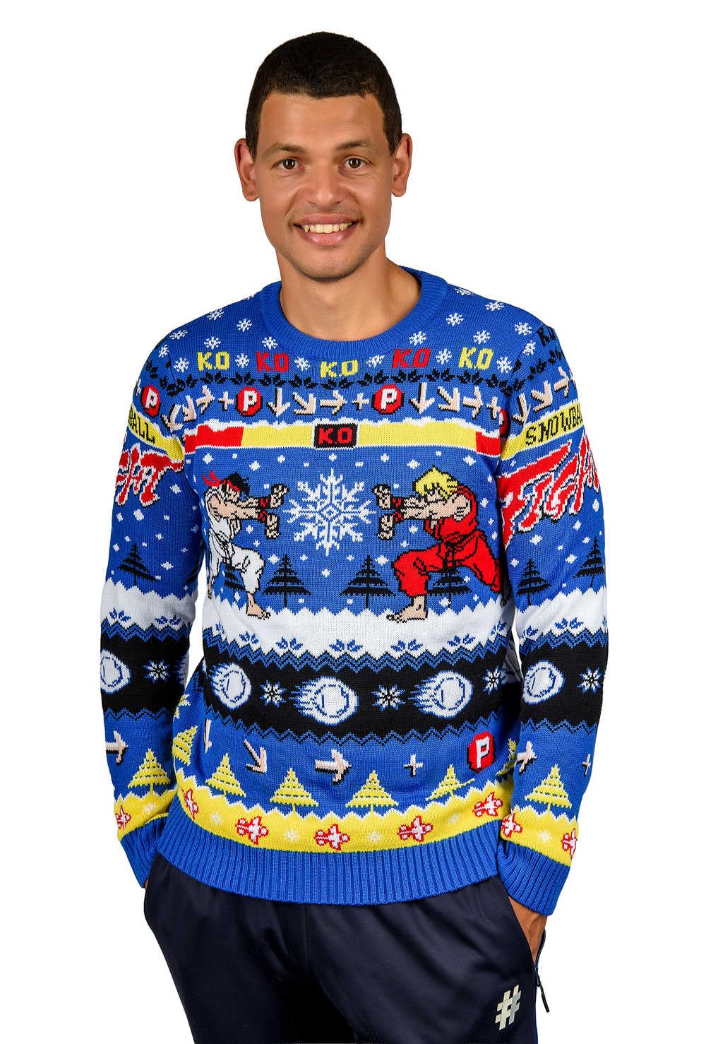 Street Fighter Christmas Sweater Ryu & Ken Size L