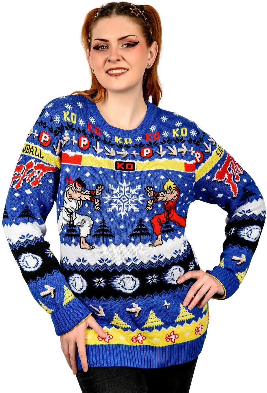 Street Fighter Christmas Sweater Ryu & Ken Size L
