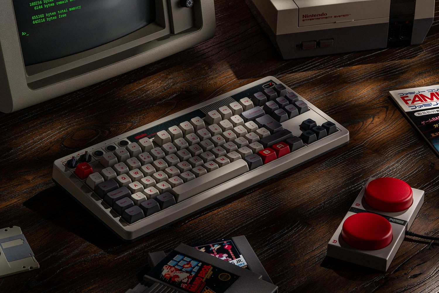 8Bitdo Retro Mechanical Keyboard, Bluetooth/2.4G/USB-C Hot Swappable Gaming Keyboard with 87 Keys, Dual Super Buttons and Super Stick for Windows and Android - ISO UK Layout - N Edition