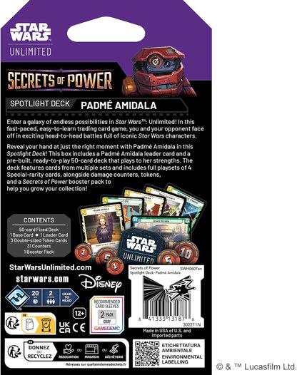 Asmodee Star Wars: Unlimited TCG Secrets of Power Padmé Amidala SPOTLIGHT DECK - Pre-Built 50-Card Ready-to-Play Deck with Booster Pack, Ages 12+, 2+ Players, 20 Minute Playtime
