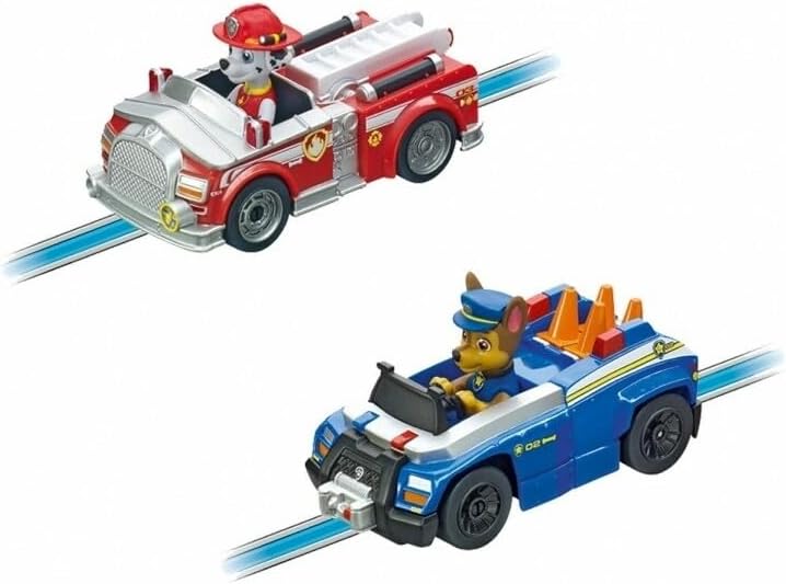 Carrera First PAW Patrol, On The Track, speelbaan met Chase & Marshall, kindvriendelijke handregelaar, 2,4 meter afstand en interactieve elementen, voor klein raceplezier en avontuur