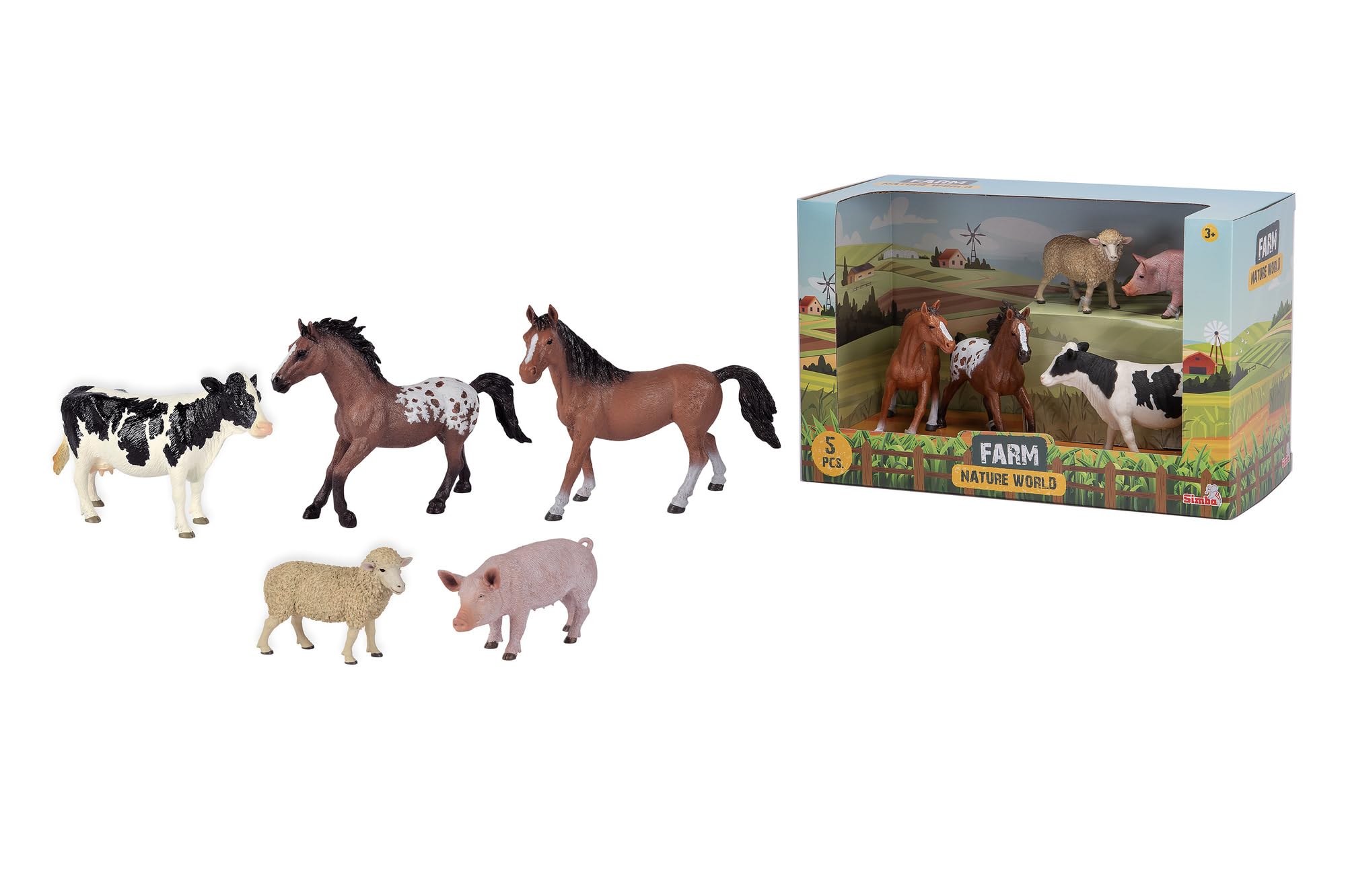 Simba 104343102 Farm Figure Set with Farm Figures, Toys, Horse, Galloping Horse, Sheep, Pig, Cow, 10-15 cm, from 3 Years