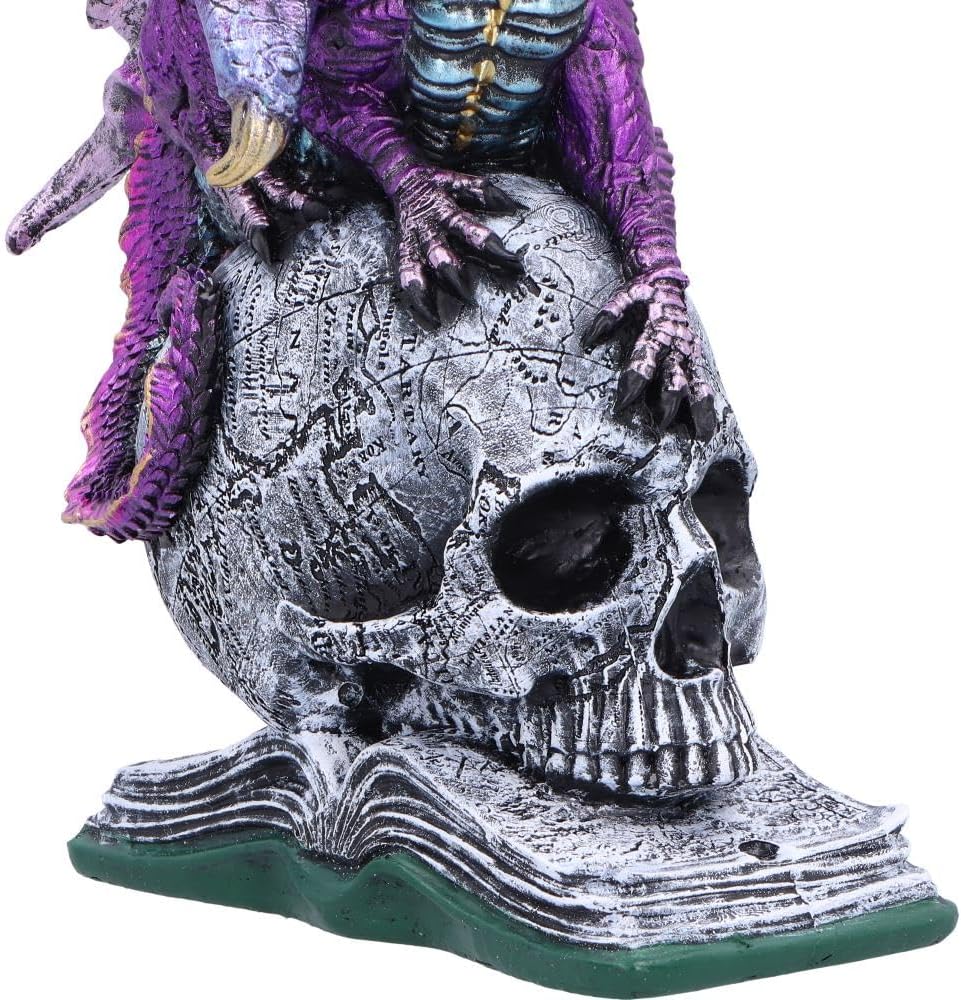 Nemesis Now Resin Dragon Statue - Hand-Painted Dragon Figure Perched on a Metallic Skull and Book - Gifts & Decor for Fantasy Lovers - Titans Reign