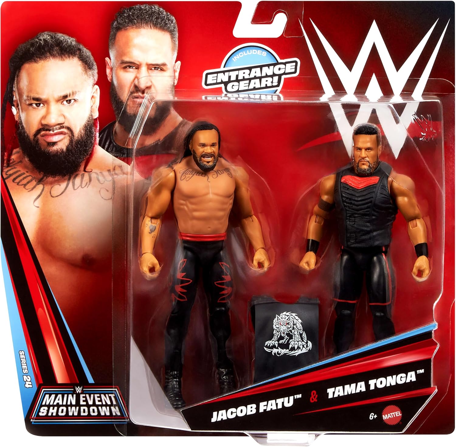 Mattel WWE Main Event Showdown Action Figures 2-Pack with Accessory, Series #24 Tama Tonga & Jacob Fatu Collectible Set, 6-inch