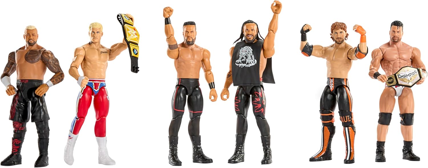 Mattel WWE Main Event Showdown Action Figures 2-Pack with Accessory, Series #24 LA Knight vs Logan Paul Collectible Set, 6-inch, JHJ55