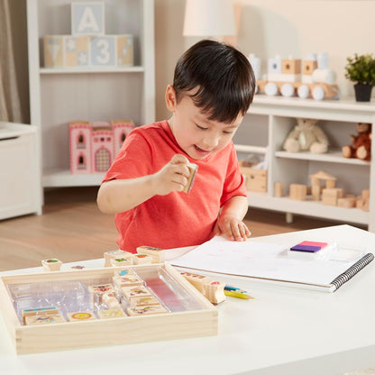 Melissa & Doug Jeu de timbres en bois Jardin Féerique, Cadeau pour filles et garçons, 20 timbres, tampon d’encre, 5 crayons, Jouet créatif, Loisirs créatifs pour filles et garçons de 3 4 5 6 7 ans