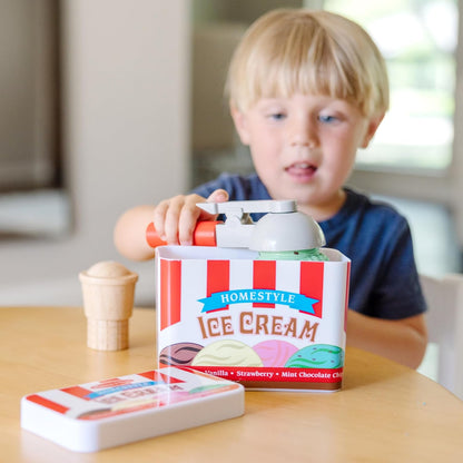 Melissa & Doug Scoop & Stack Ice Cream Cone, Ice cream toy for girls and boys, Pretend play food montessori toy 3 year old, Wooden food for role play, Gift for 3 year old boy or girl - FSC Certified