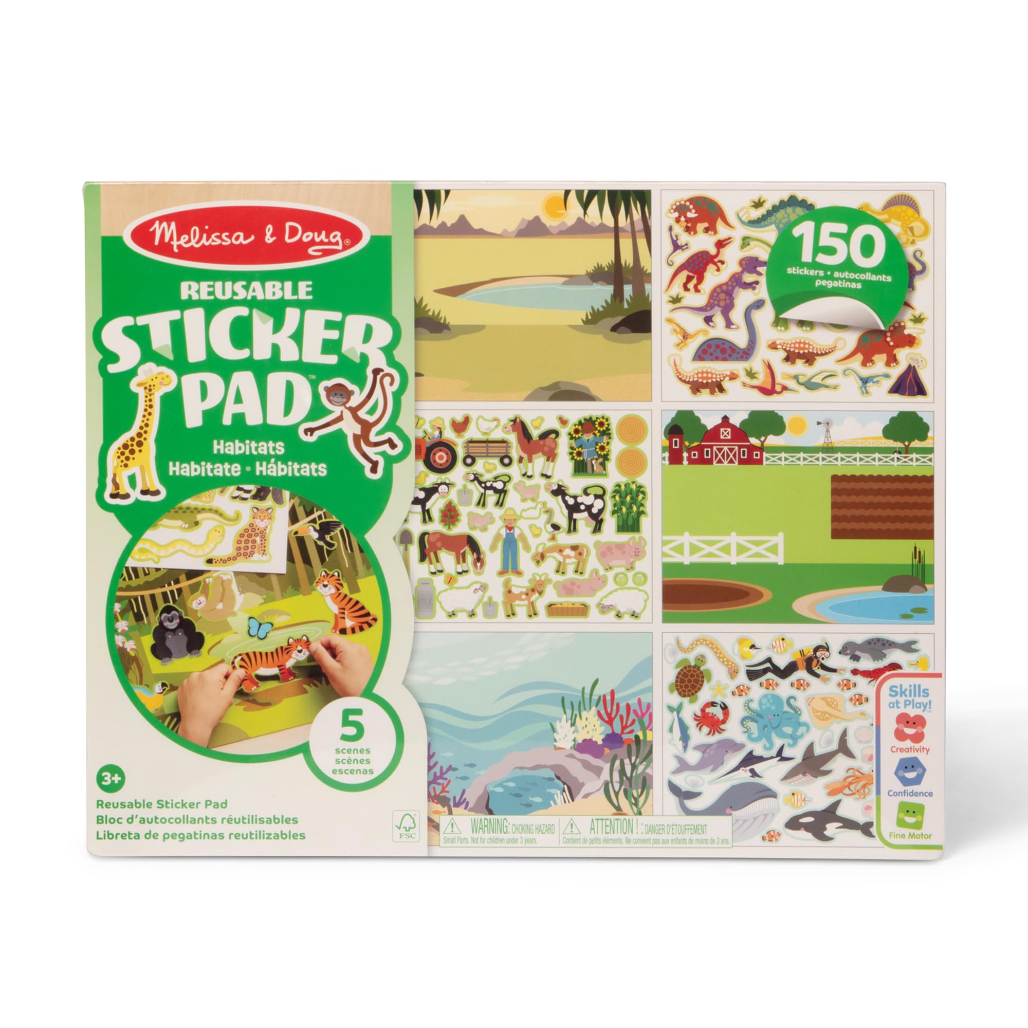 Melissa & Doug Reusable Sticker Books for 3+ Year Olds, Habitats & Nature Sticker Book, Plane Activities For Toddlers, Kids Travel Activity Packs, Childrens Books Age 3-4 Years - FSC Certified
