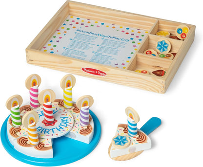 Melissa & Doug Wooden Birthday Cake | Pretend Play | Wooden Play Food Toy for Kids | 3+ | Gift for Boy or Girl