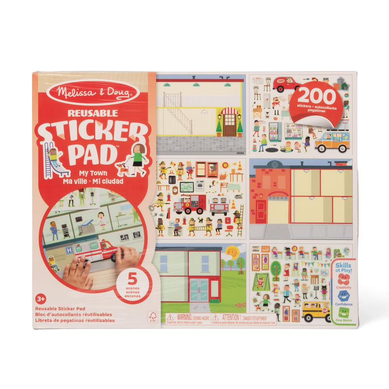 Melissa & Doug Libro Adesivi Attacca e Stacca - Album Stickers Riutilizzabili Città, Negozio, Ristorante, Caserma dei Pompieri, Giochi Creativi da Viaggio, Idea Regalo per Bambini, 3+ Anni