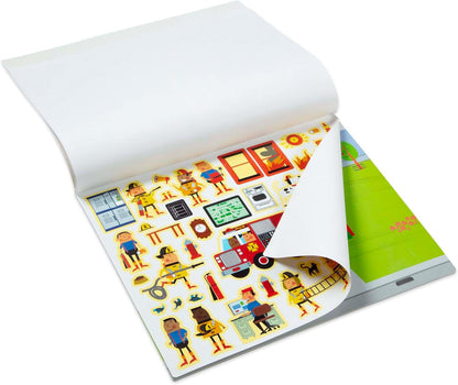 Melissa & Doug Libro Adesivi Attacca e Stacca - Album Stickers Riutilizzabili Città, Negozio, Ristorante, Caserma dei Pompieri, Giochi Creativi da Viaggio, Idea Regalo per Bambini, 3+ Anni
