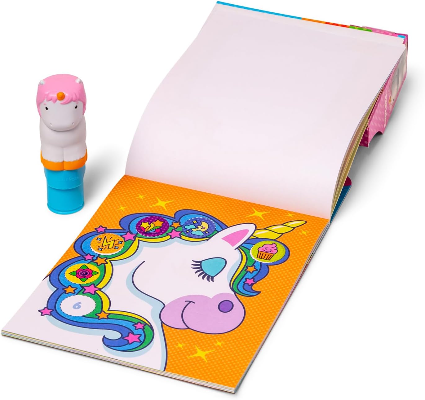 Melissa & Doug Sticker Wow!™ Sticker Stamper and 24-Page Activity Pad, 300 Stickers, Arts and Crafts Fidget Toy Collectible Character – Unicorn - Creative Play Travel Toy for Girls and Boys 3+