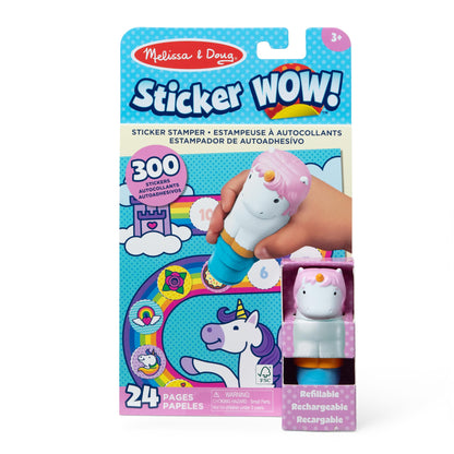 Melissa & Doug Sticker Wow!™ Sticker Stamper and 24-Page Activity Pad, 300 Stickers, Arts and Crafts Fidget Toy Collectible Character – Unicorn - Creative Play Travel Toy for Girls and Boys 3+