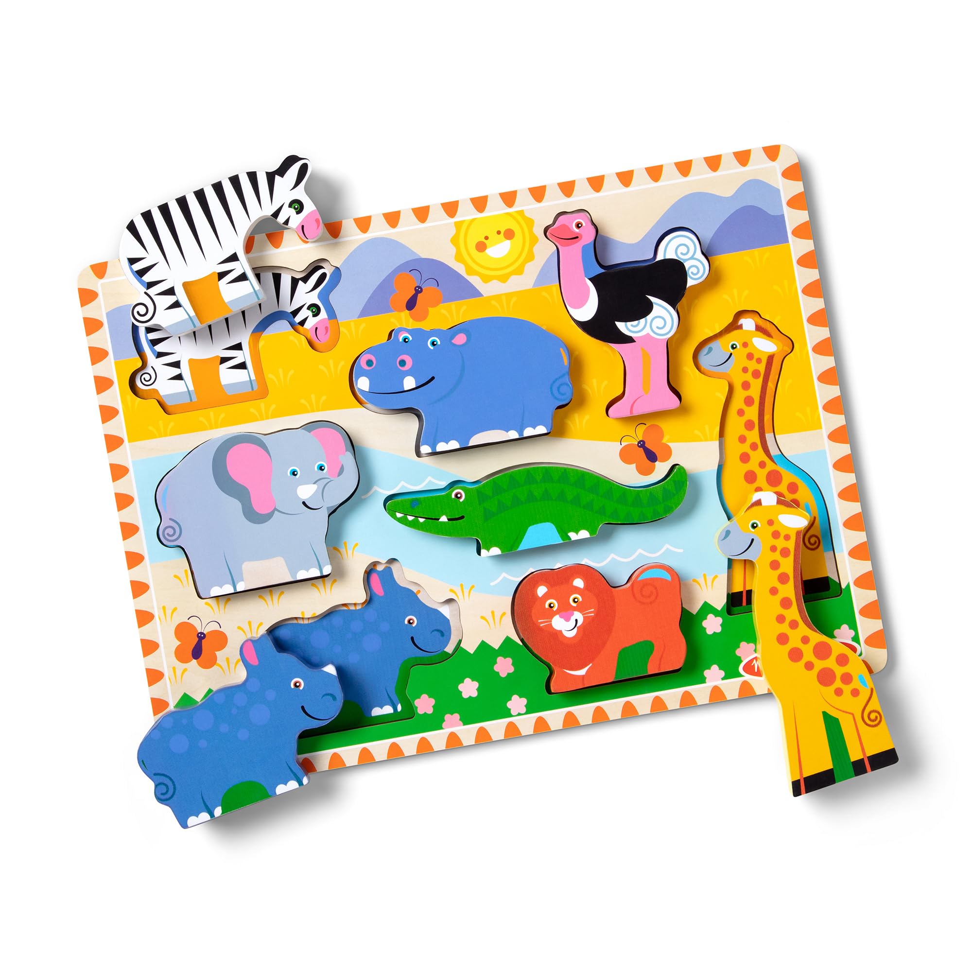Melissa & Doug Safari Wooden Chunky Puzzle With Wild Animal Theme (8 Pcs) - FSC Certified
