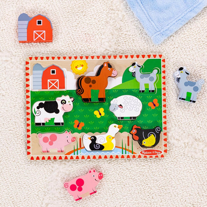 Melissa & Doug Farm Wooden Chunky Puzzle – 8-Piece Extra-Thick Wooden Puzzle with Full-Color Matching Pictures – Interactive Learning Toy for Kids Age 2 Plus - FSC Certified