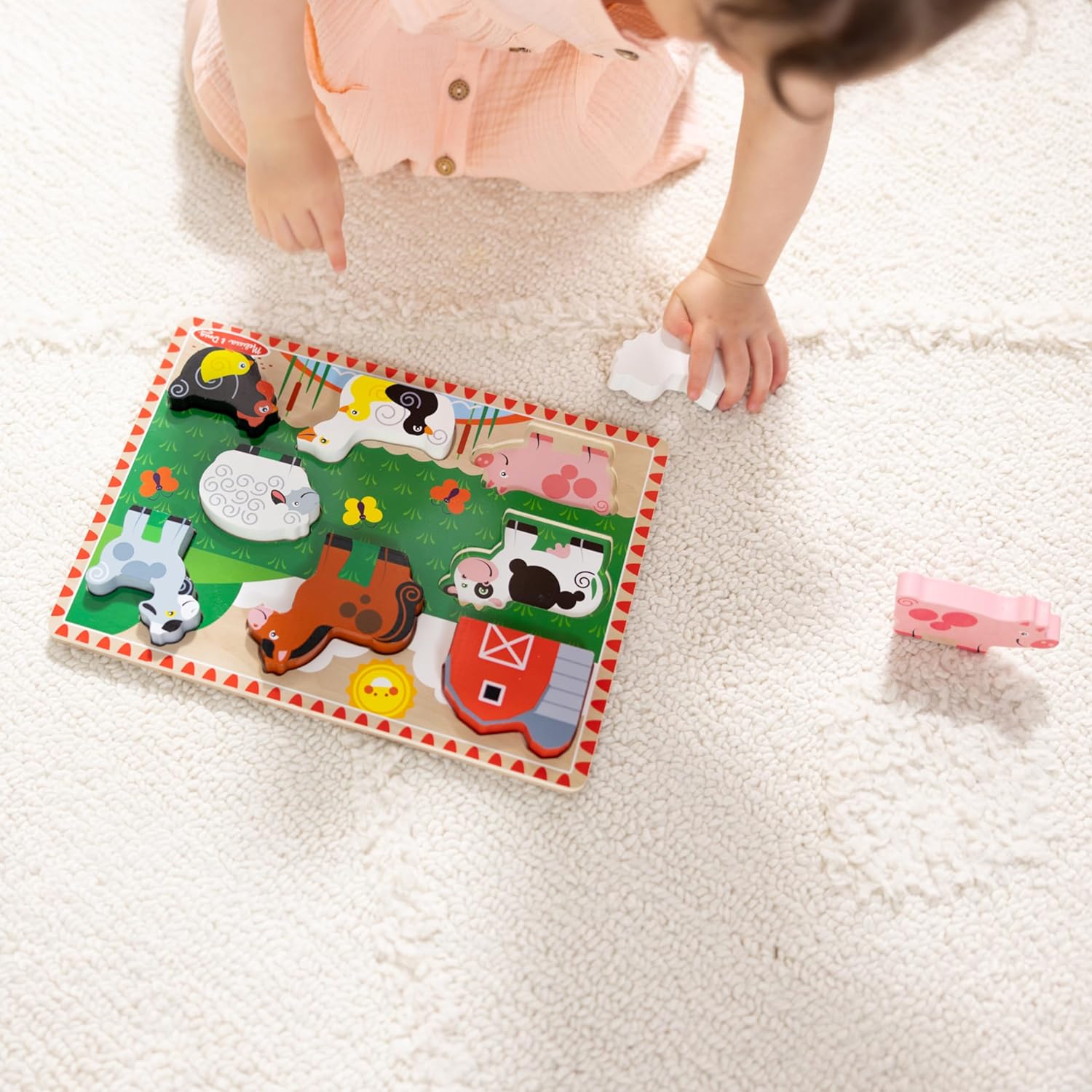 Melissa & Doug Farm Wooden Chunky Puzzle – 8-Piece Extra-Thick Wooden Puzzle with Full-Color Matching Pictures – Interactive Learning Toy for Kids Age 2 Plus - FSC Certified