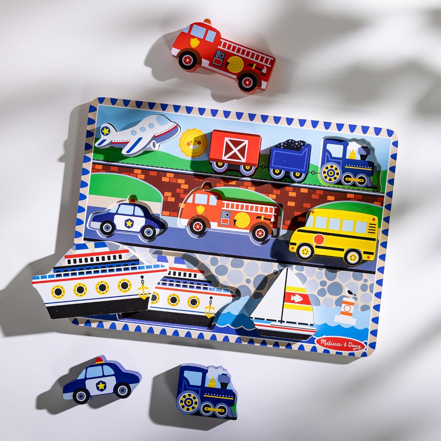 Melissa & Doug Vehicles Chunky Puzzle - Wooden Toy, 2+, Gift for Boy or Girl
