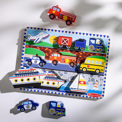 Melissa & Doug Vehicles Chunky Puzzle - Wooden Toy, 2+, Gift for Boy or Girl