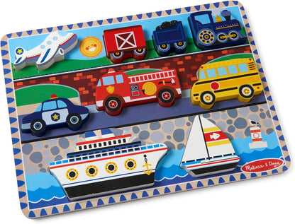 Melissa & Doug Vehicles Chunky Puzzle - Wooden Toy, 2+, Gift for Boy or Girl